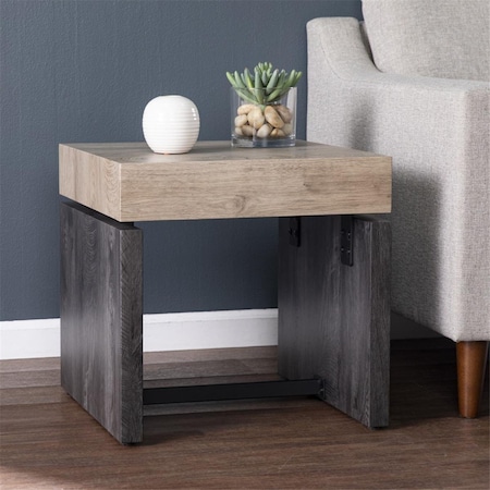 Gfancy Fixtures 20 in. Wood & Iron Square End Table Natural Wood GF3105910